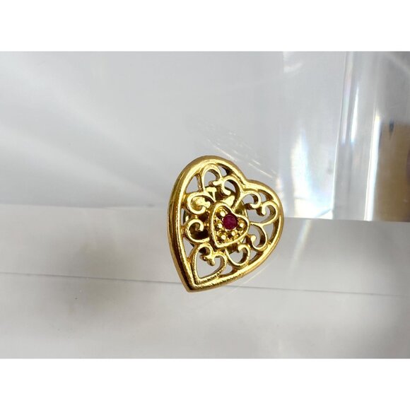 Heart Shaped Ornate Cutout Love Themed Vintage Costume Jewelry Brooch - Picture 7 of 8